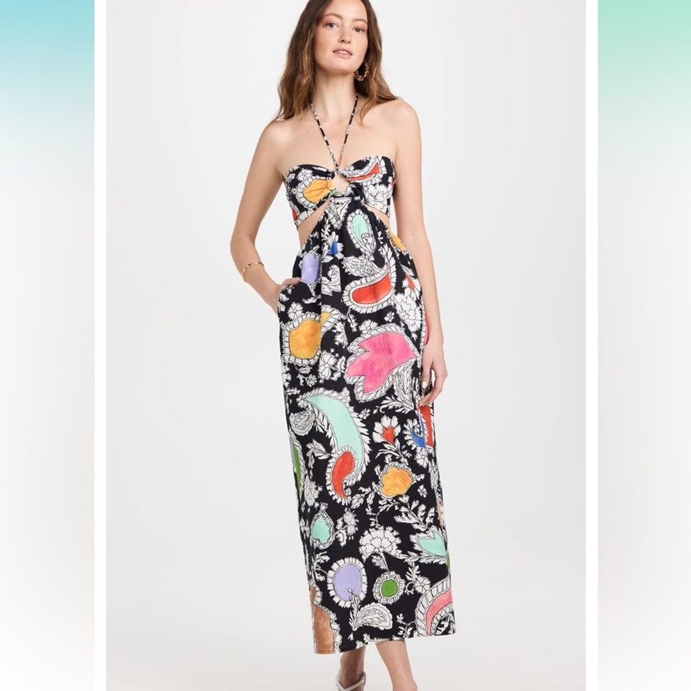 Sweetheart neckline& tie halter strap, Tie closure at back, Cutout, midi dress
